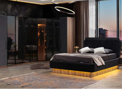 Braun-Schwarzes Schlafzimmer Set Komplette Garnitur Bett 2x Nachttische